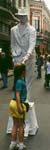 Chelsea greets a human statue.